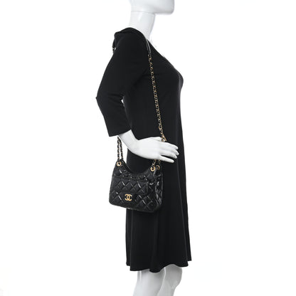 Chanel Shiny Crumpled Calfskin Quilted Small Wavy CC Hobo Black 2 of 9