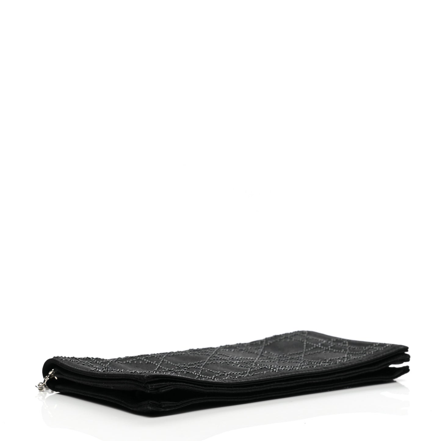 Satin Crystal Cannage Flap Clutch Black