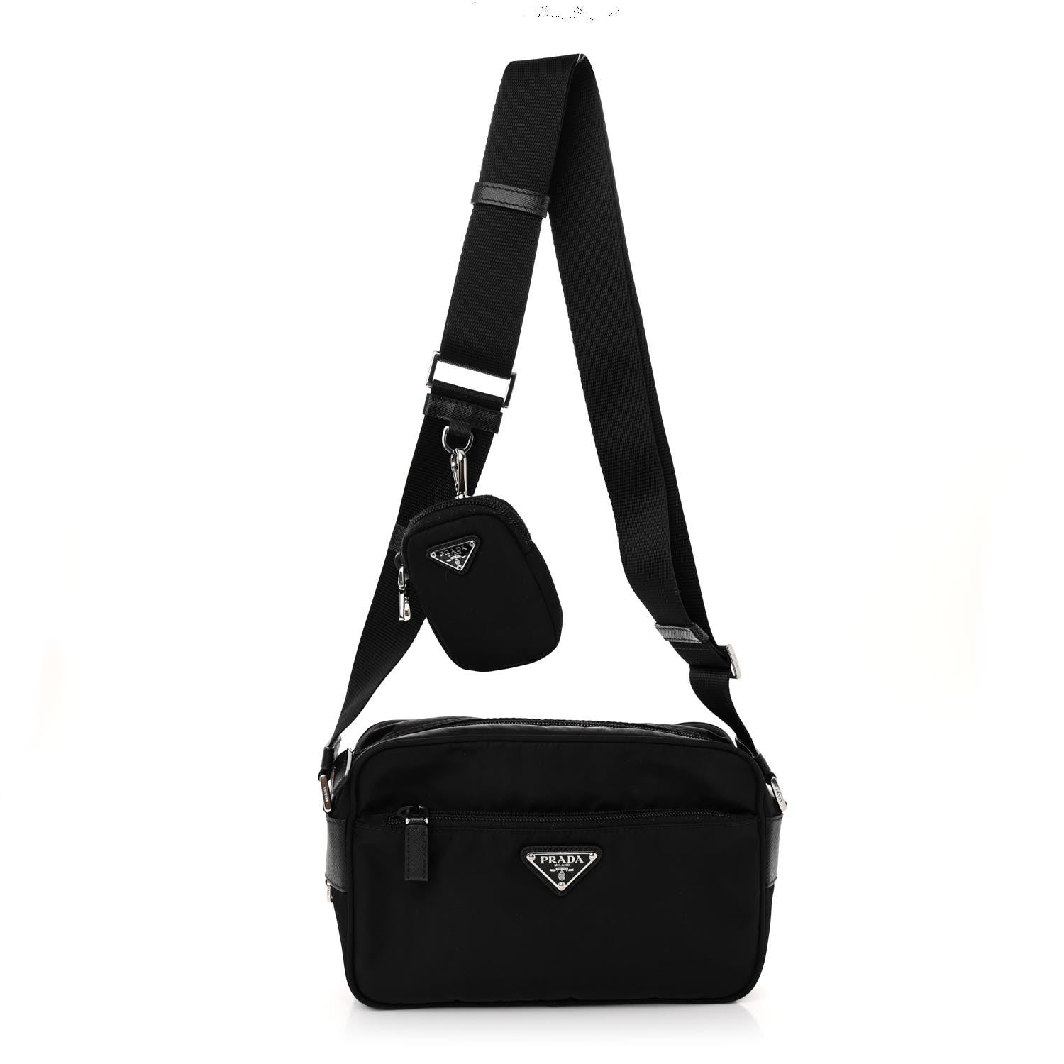 Prada Re-Nylon Vela Saffiano Pocket Double Zip Shoulder Bag Black 1 of 11