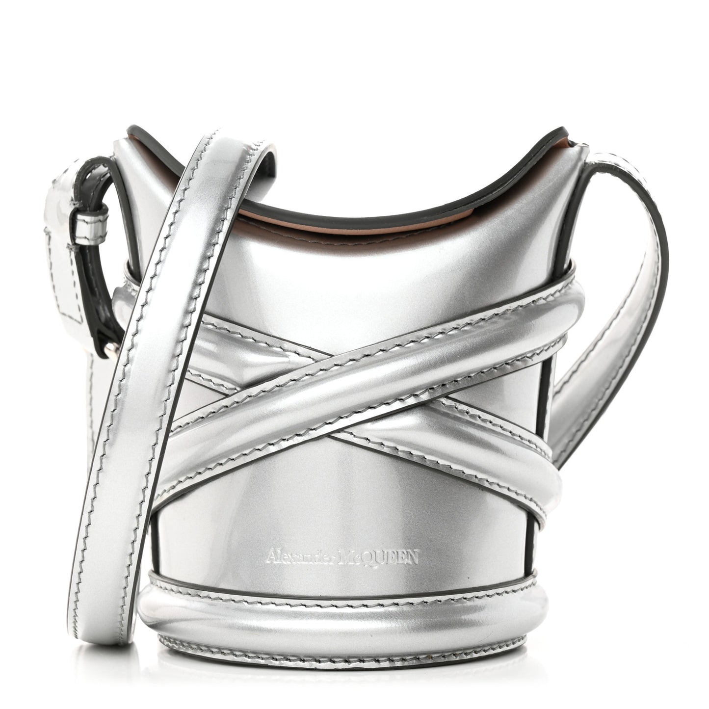 Metallic Calfskin The Curve Mini Shoulder Bag Silver