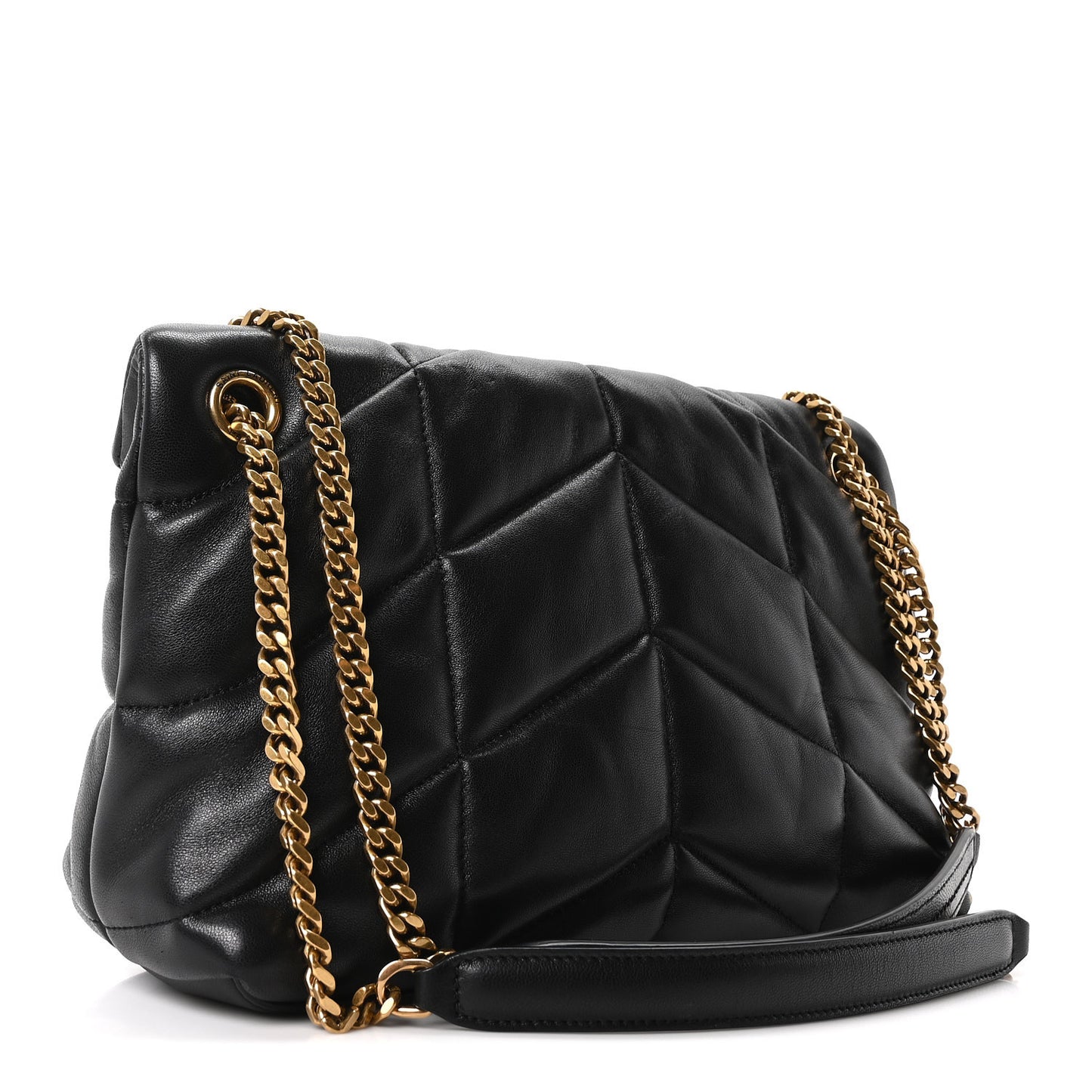Lambskin Quilted Small Loulou Puffer Monogram Chain Satchel Black