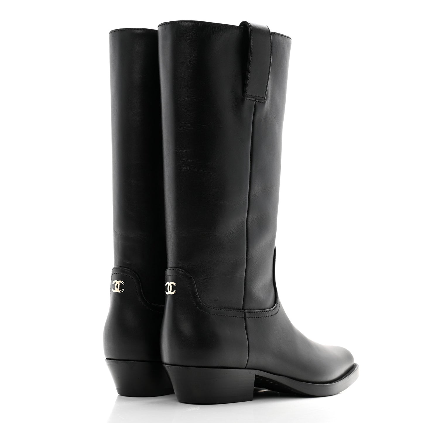 Calfskin CC High Boots 37 Black