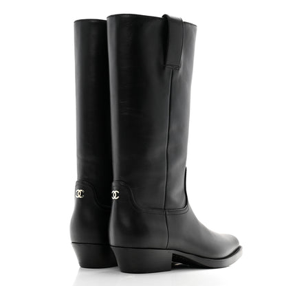 Chanel Calfskin CC High Boots 37 Black 4 of 10