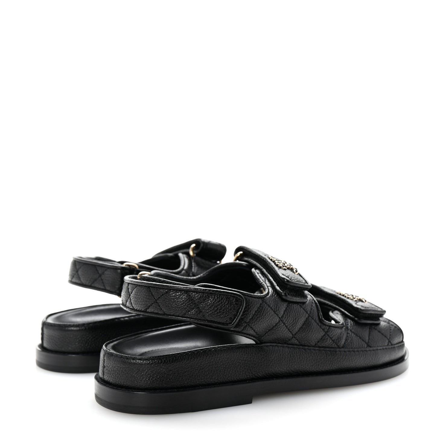 Grained Calfskin Velcro Dad Sandals 36 Black