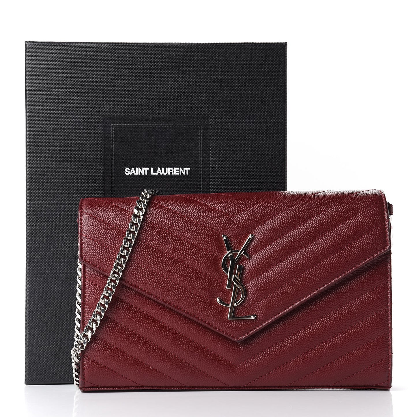 Grain De Poudre Matelasse Chevron Monogram Chain Wallet Palissandre