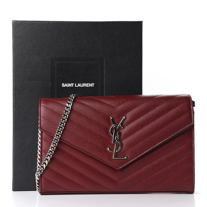 Saint Laurent Grain De Poudre Matelasse Chevron Monogram Chain Wallet Palissandre 10 of 10