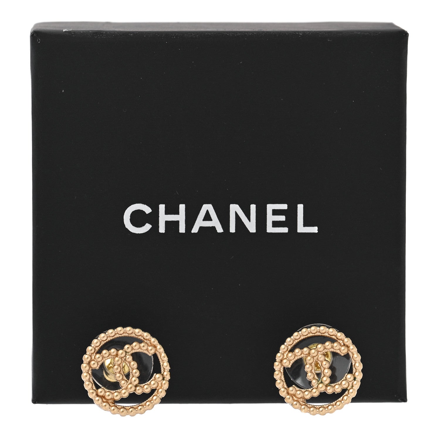 Chanel Metal Bead Round CC Stud Earrings Gold 5 of 5