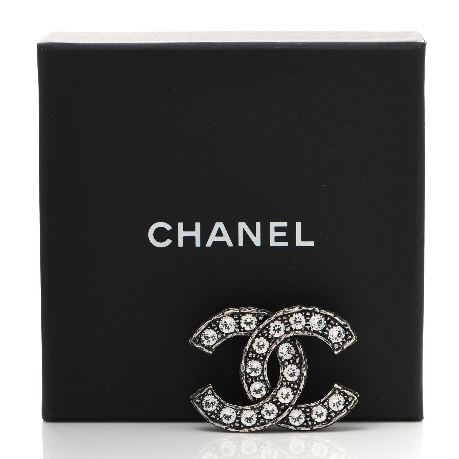 Chanel Crystal Textured CC Brooch Silver 5 of 5