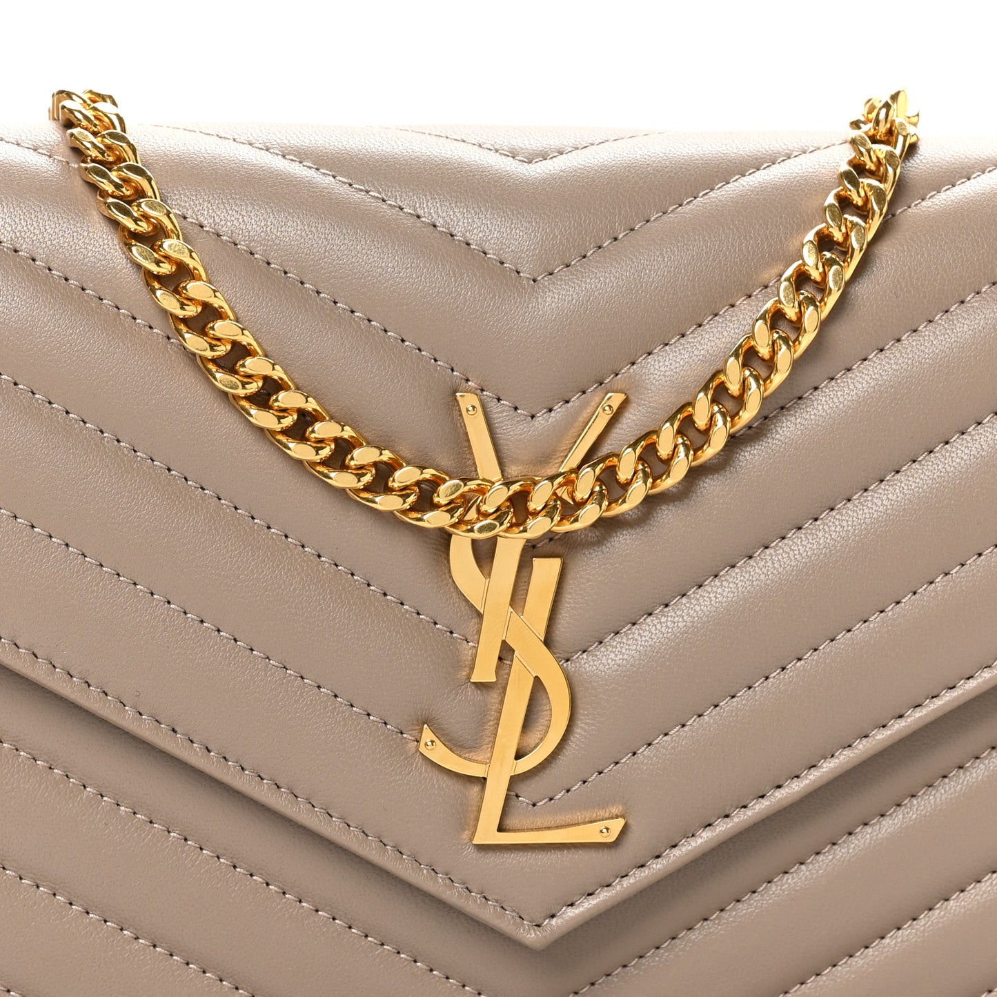 Lambskin Matelasse Chevron Monogram Chain Wallet Dusty Grey