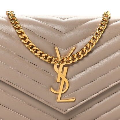Saint Laurent Lambskin Matelasse Chevron Monogram Chain Wallet Dusty Grey 7 of 9