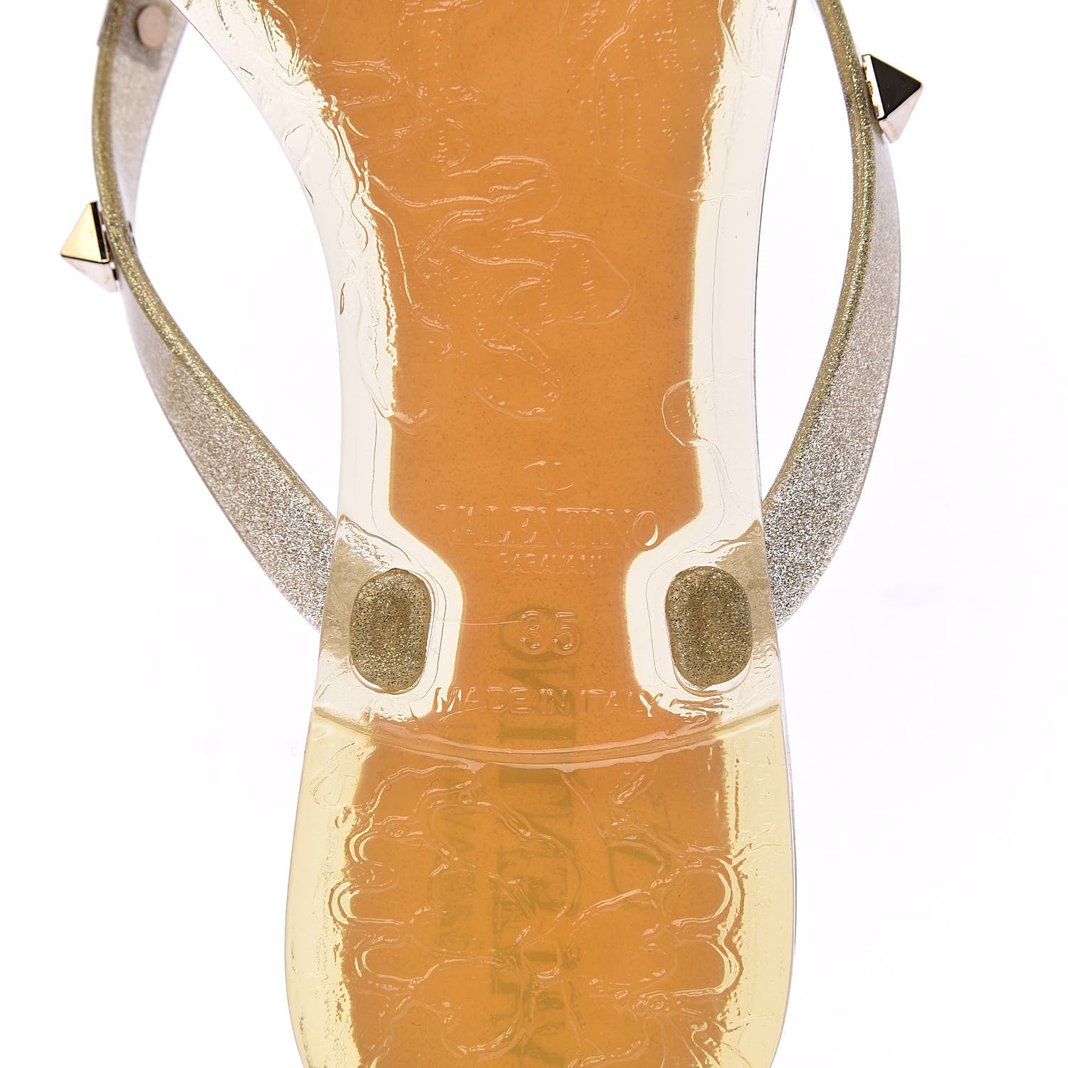 Valentino Garavani PVC Jelly Glitter Rockstud Bow Thong Sandals 35 Oro 7 of 10