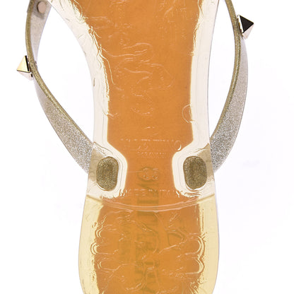 Valentino Garavani PVC Jelly Glitter Rockstud Bow Thong Sandals 35 Oro 7 of 10