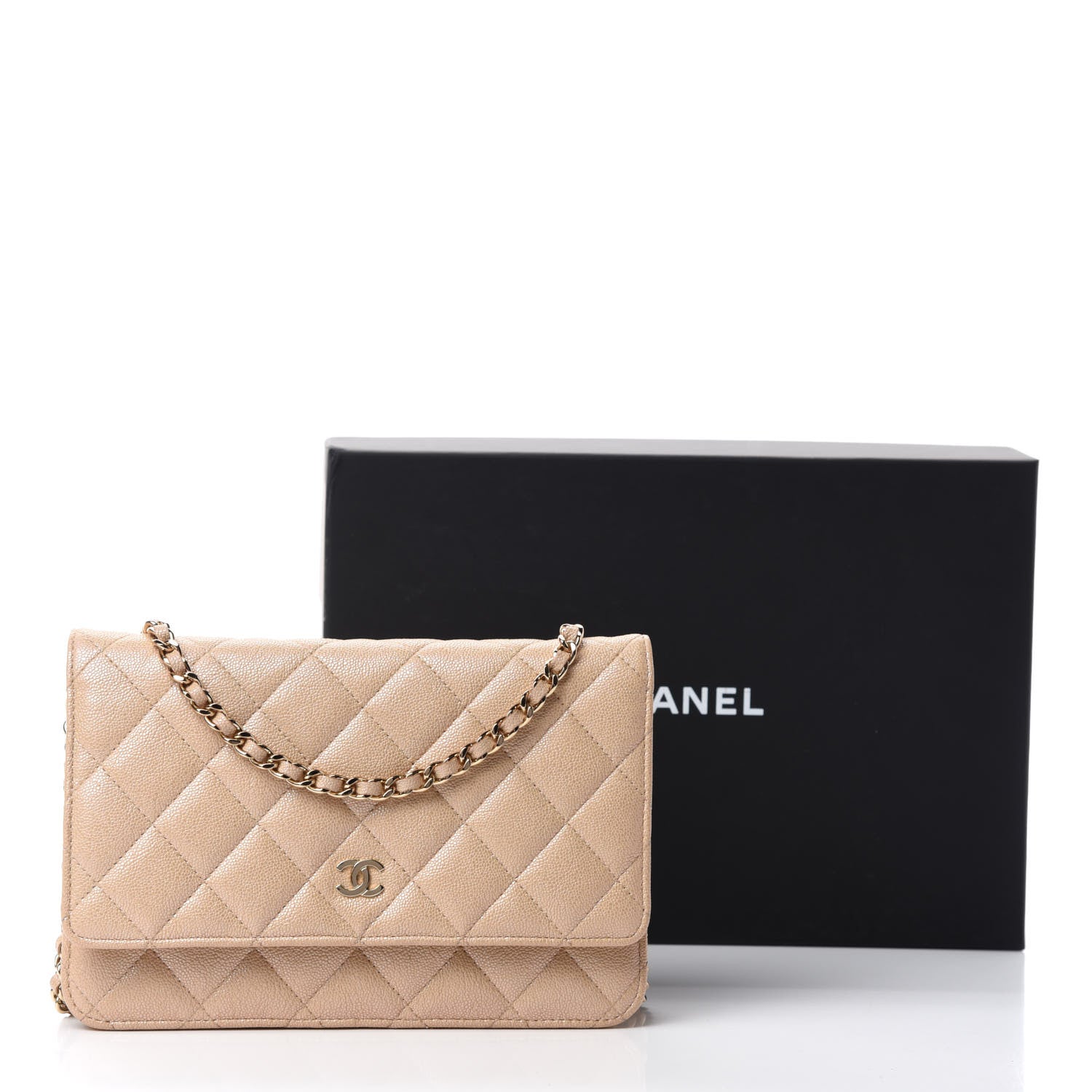 Chanel Iridescent Caviar Quilted Wallet On Chain WOC Beige 14 of 14