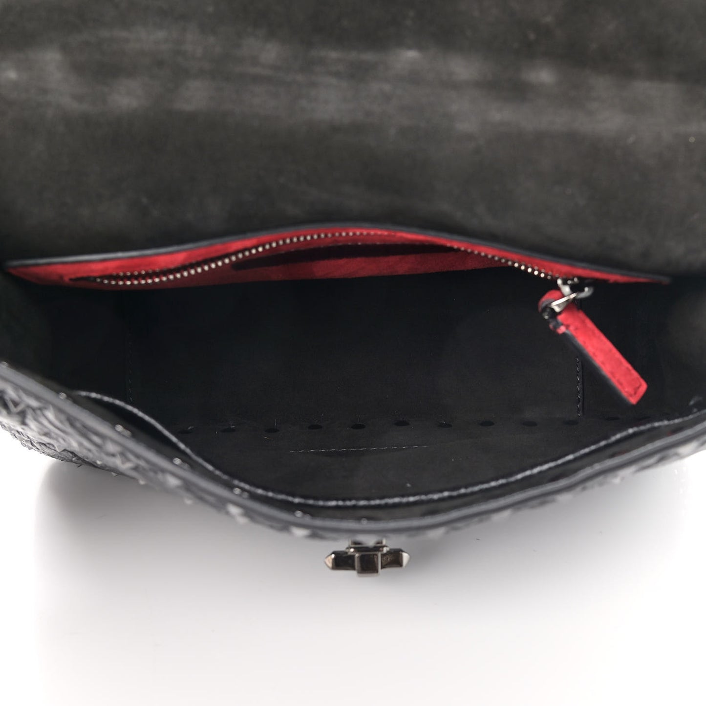 Craquele Nappa Medium Rockstud Spike Shoulder Bag Black