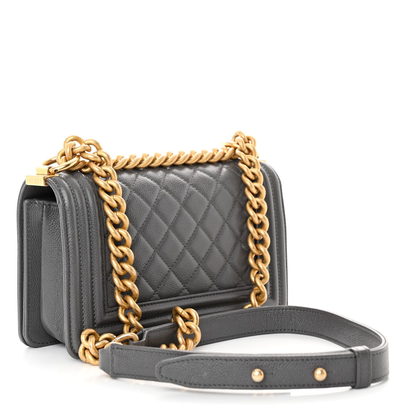 Caviar Quilted Small Boy Flap Grey