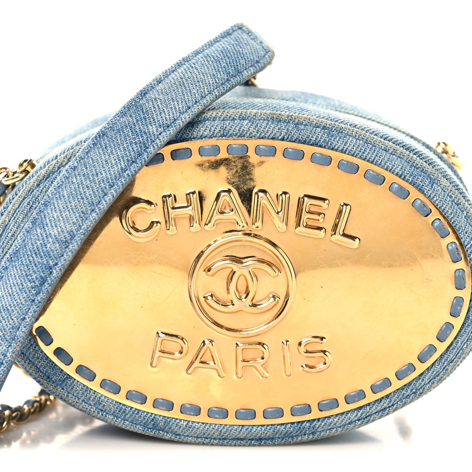 Chanel Denim Printed Chain Clutch Dark Blue 8 of 10