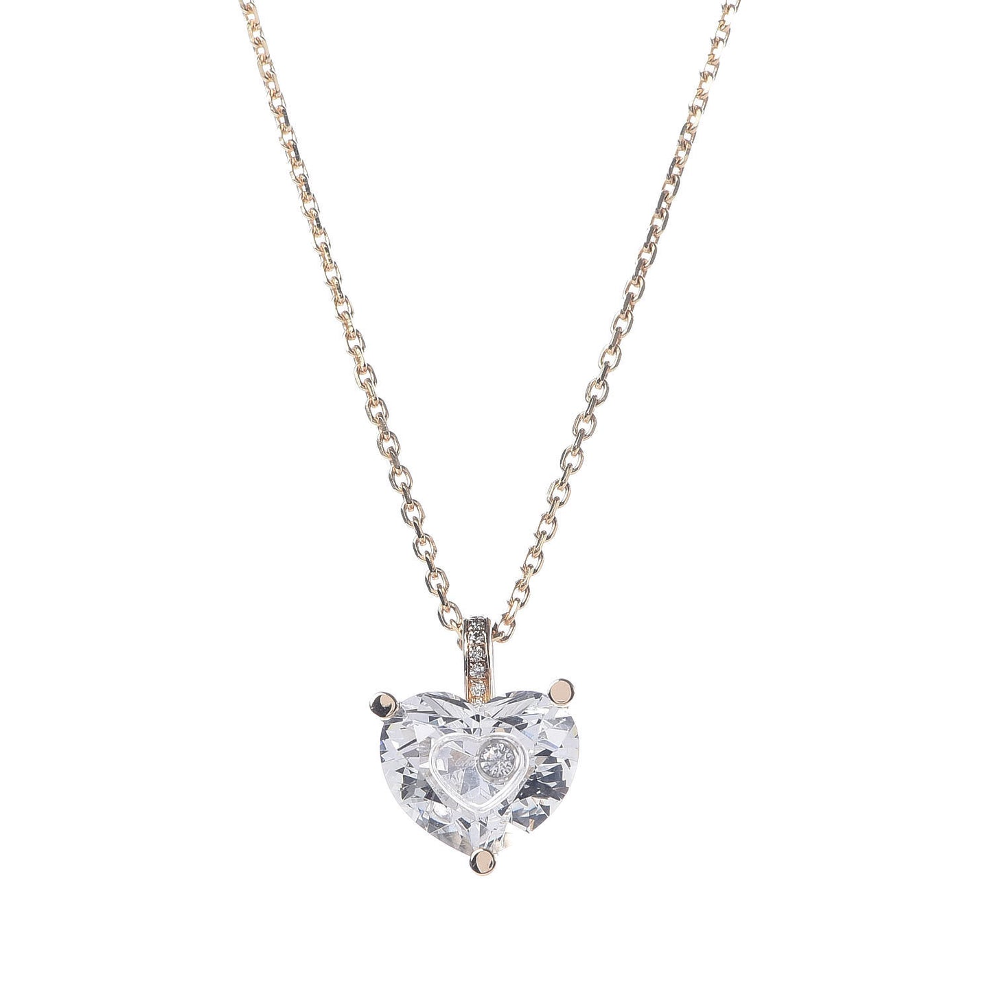18K Yellow Gold Crystal Diamond So Happy Heart Pendant Necklace