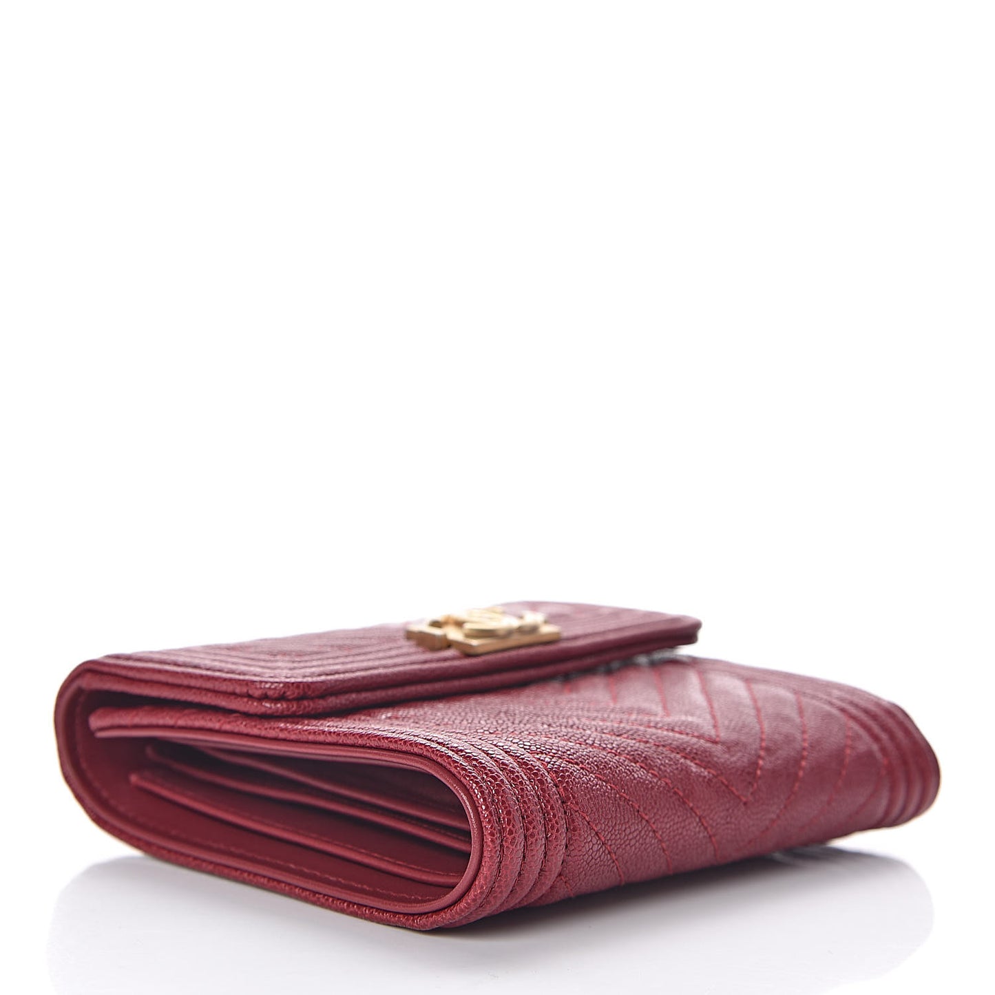 Caviar Chevron Quilted Boy Compact Wallet Red