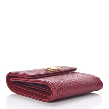 Chanel Caviar Chevron Quilted Boy Compact Wallet Red 4 of 9