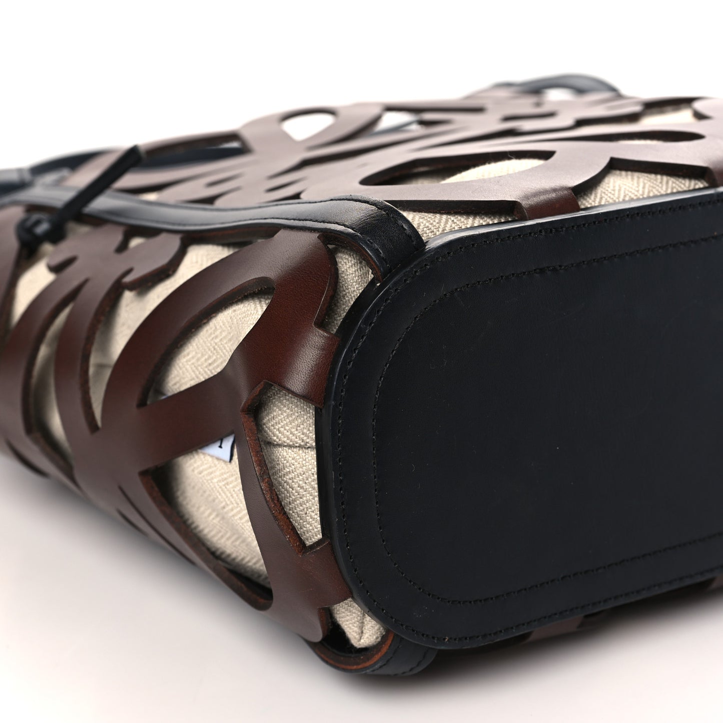 Smooth Calfskin Small Anagram Cutout Tote Brown Black