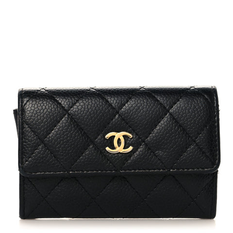 Caviar Quilted Flap Card Holder Black
