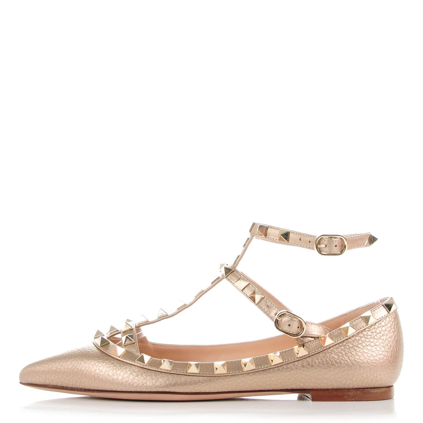 Pebbled Calfskin Rockstud Cage Ballerina Flats 36 Skin