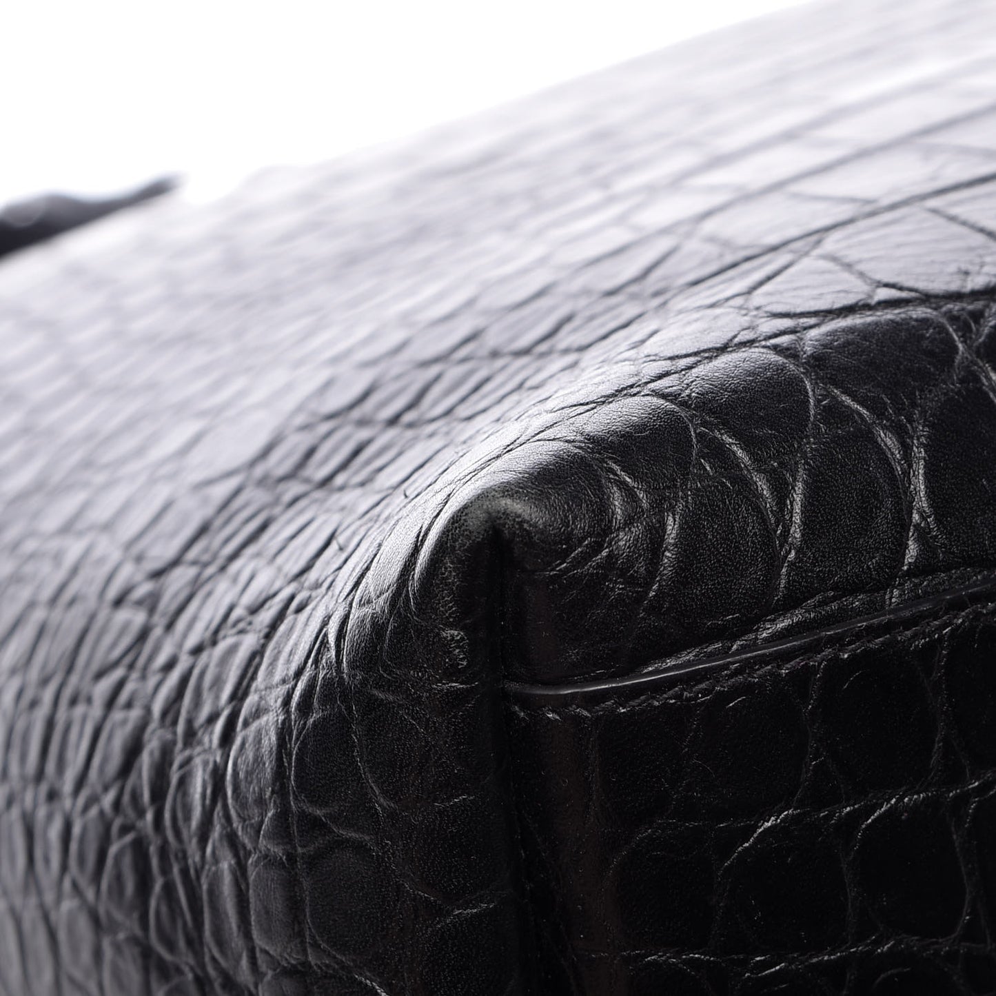 Croc Calfskin Embossed Bold Shopper Tote Black