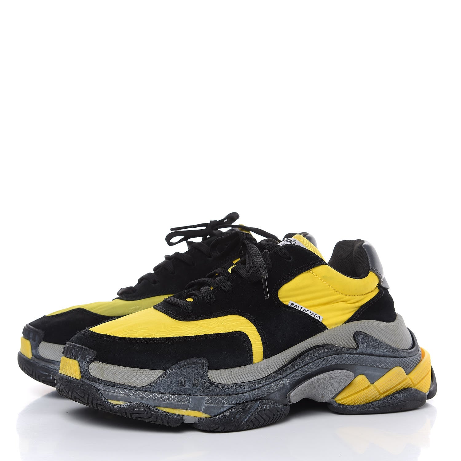 Balenciaga Nylon Suede Mens Triple S 2.0 Sneakers 40 Black Jaune Gris 3 of 9