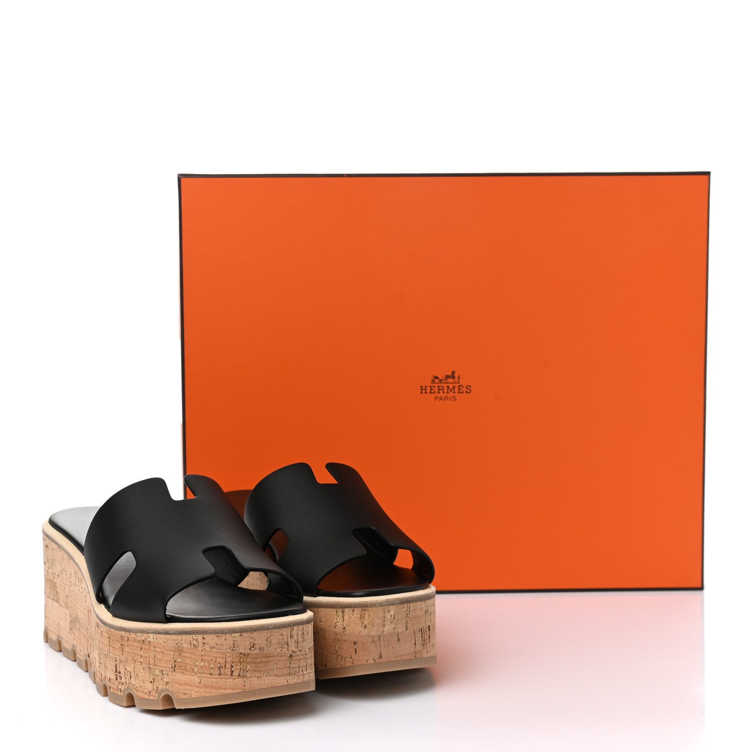 Hermes Calfskin Cork Eze 30 Sandals 39 Black 9 of 9