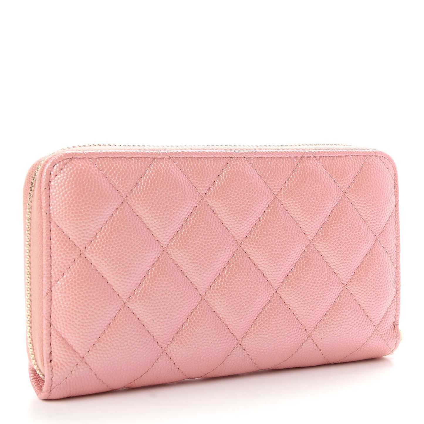 Iridescent Caviar Quilted Medium Zip Around Wallet Pink