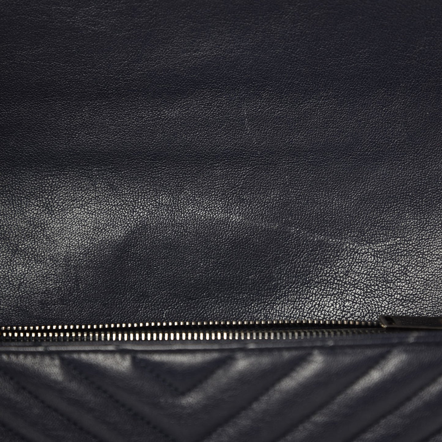 Sheepskin Matelasse Chevron Monogram Large College Satchel Navy Blue