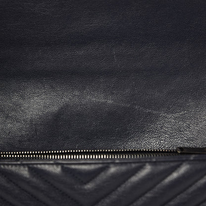 Saint Laurent Sheepskin Matelasse Chevron Monogram Large College Satchel Navy Blue 13 of 16