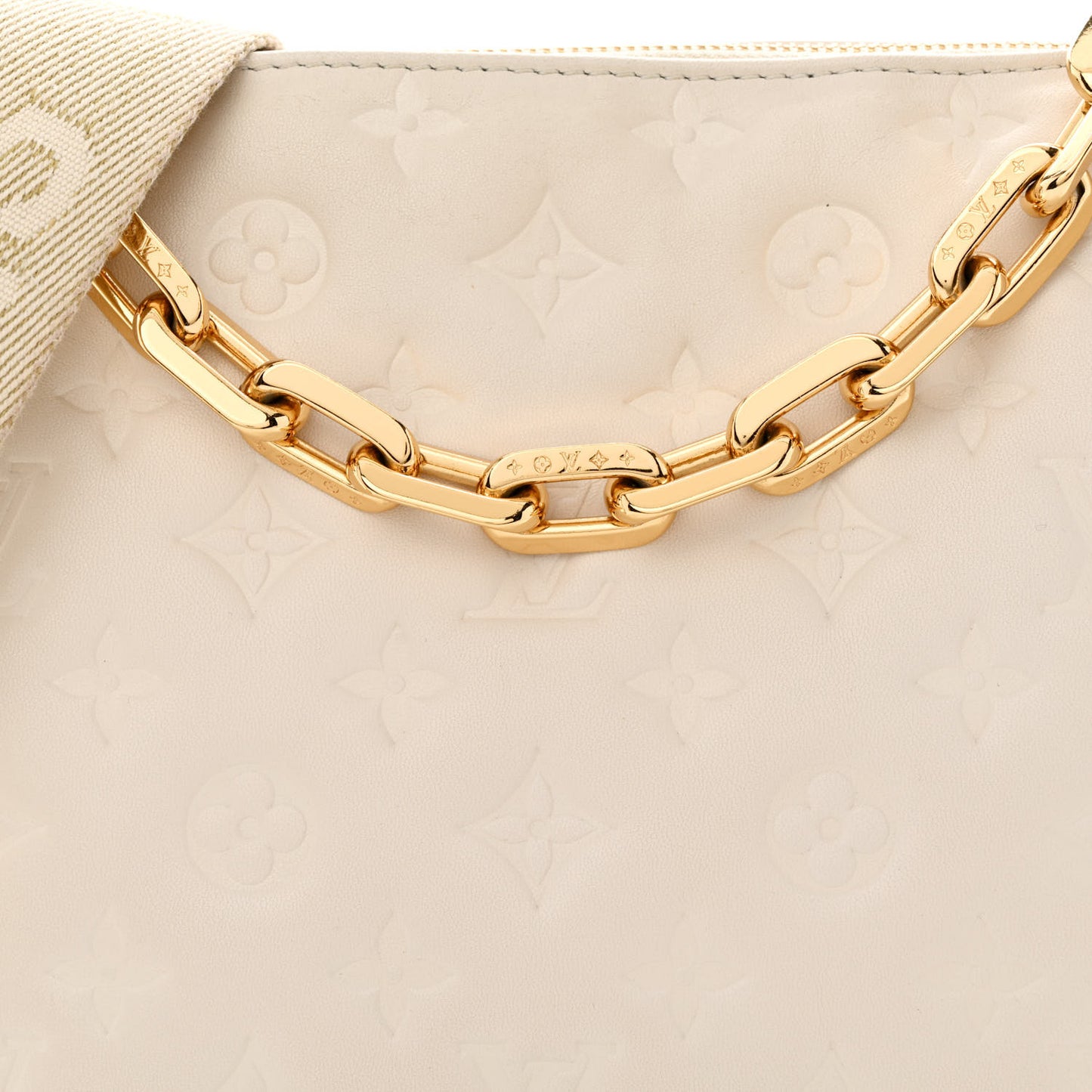 Lambskin Embossed Monogram Coussin PM Cream