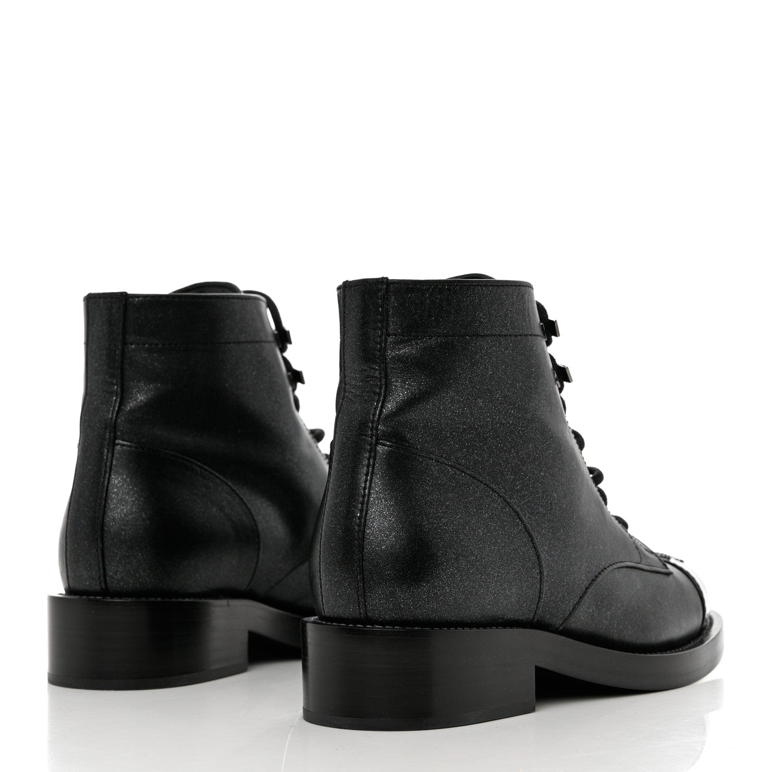 Chanel Iridescent Calfskin Patent Cap Toe Combat Boots 36.5 Black 4 of 10