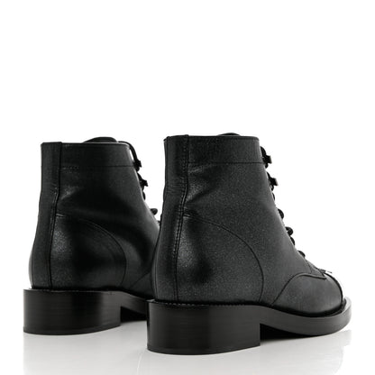 Chanel Iridescent Calfskin Patent Cap Toe Combat Boots 36.5 Black 4 of 10