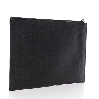 Saint Laurent Calfskin Crocodile Embossed Monogram iPad Case Black 2 of 8