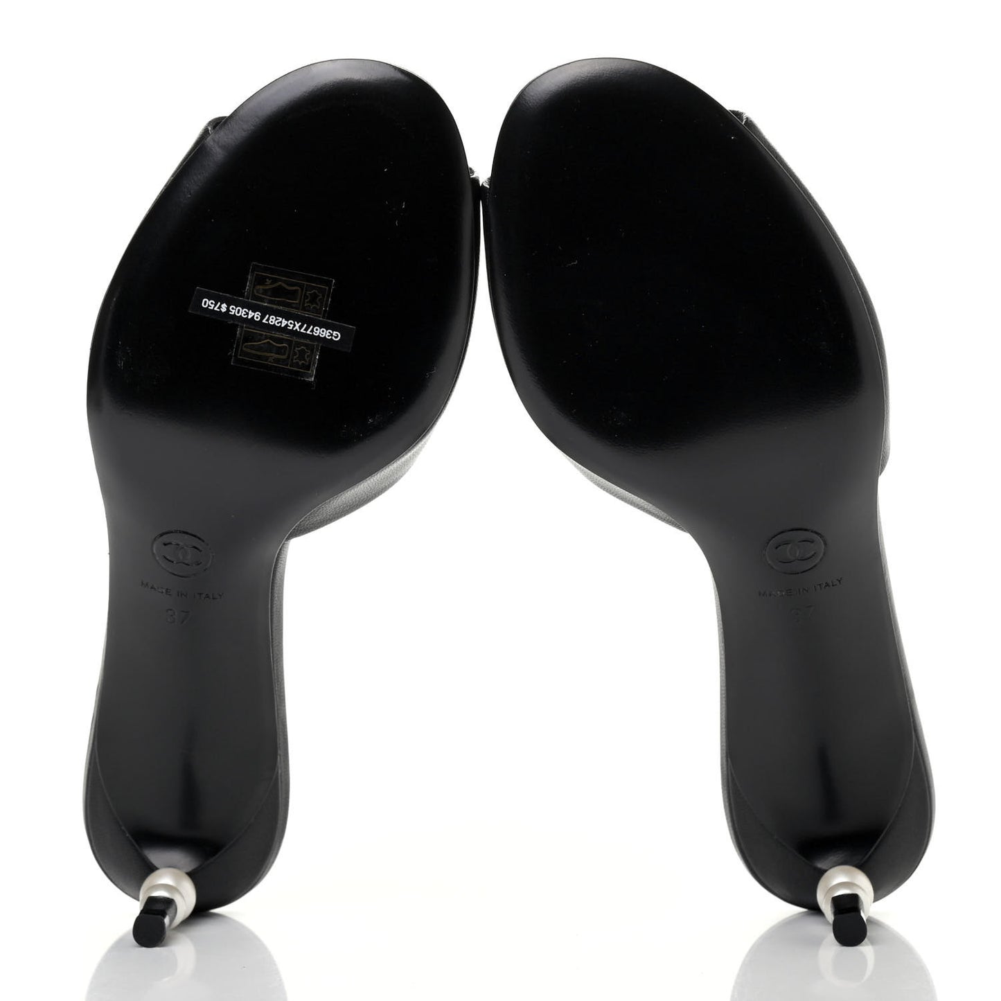 Goatskin Pearl Peep Toe Mules 37 Black