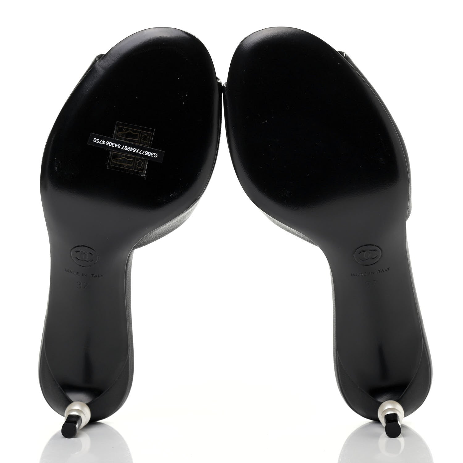 Chanel Goatskin Pearl Peep Toe Mules 37 Black 4 of 4