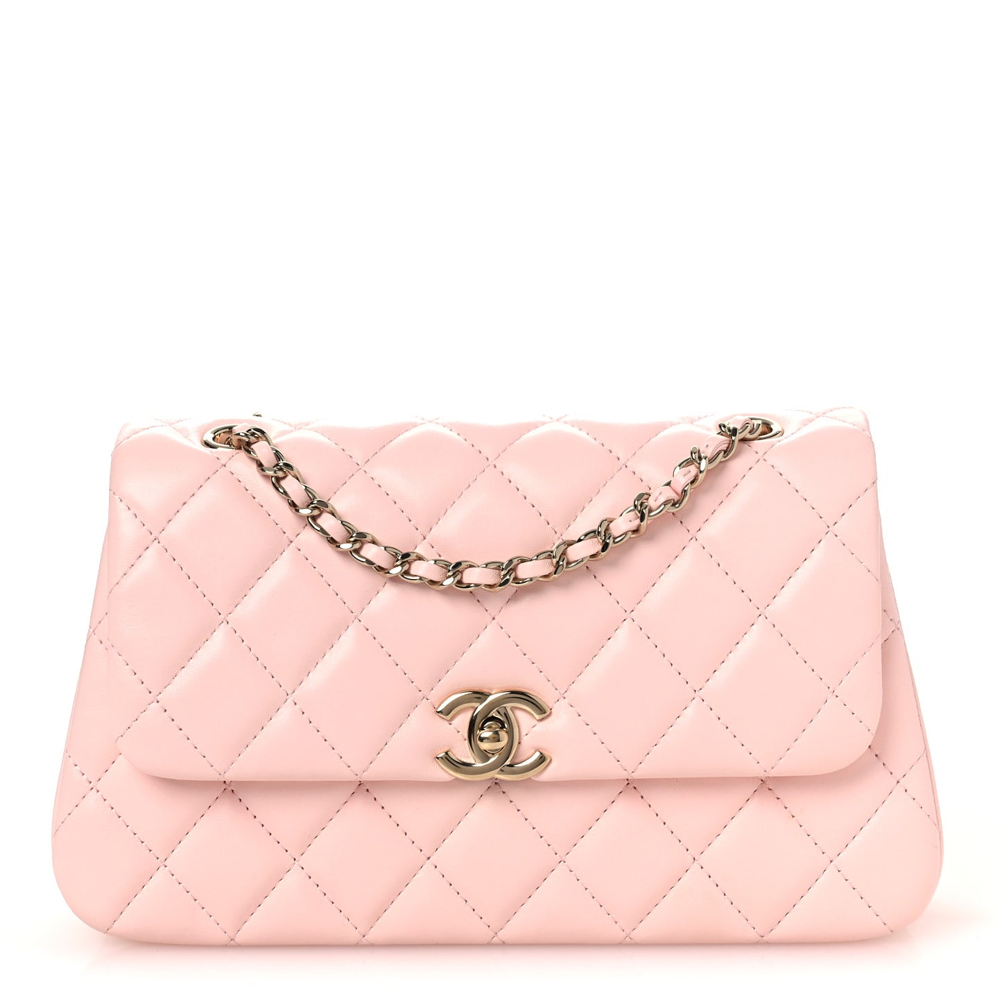 Lambskin Quilted Small Rectangular Flap Light Pink