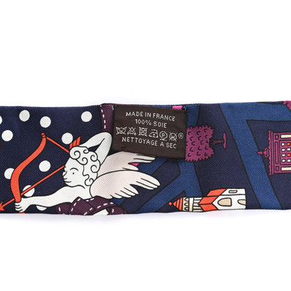 Hermes Silk Les Nouveaux Amoureux de Paris Twilly Marine Violet White 2 of 4