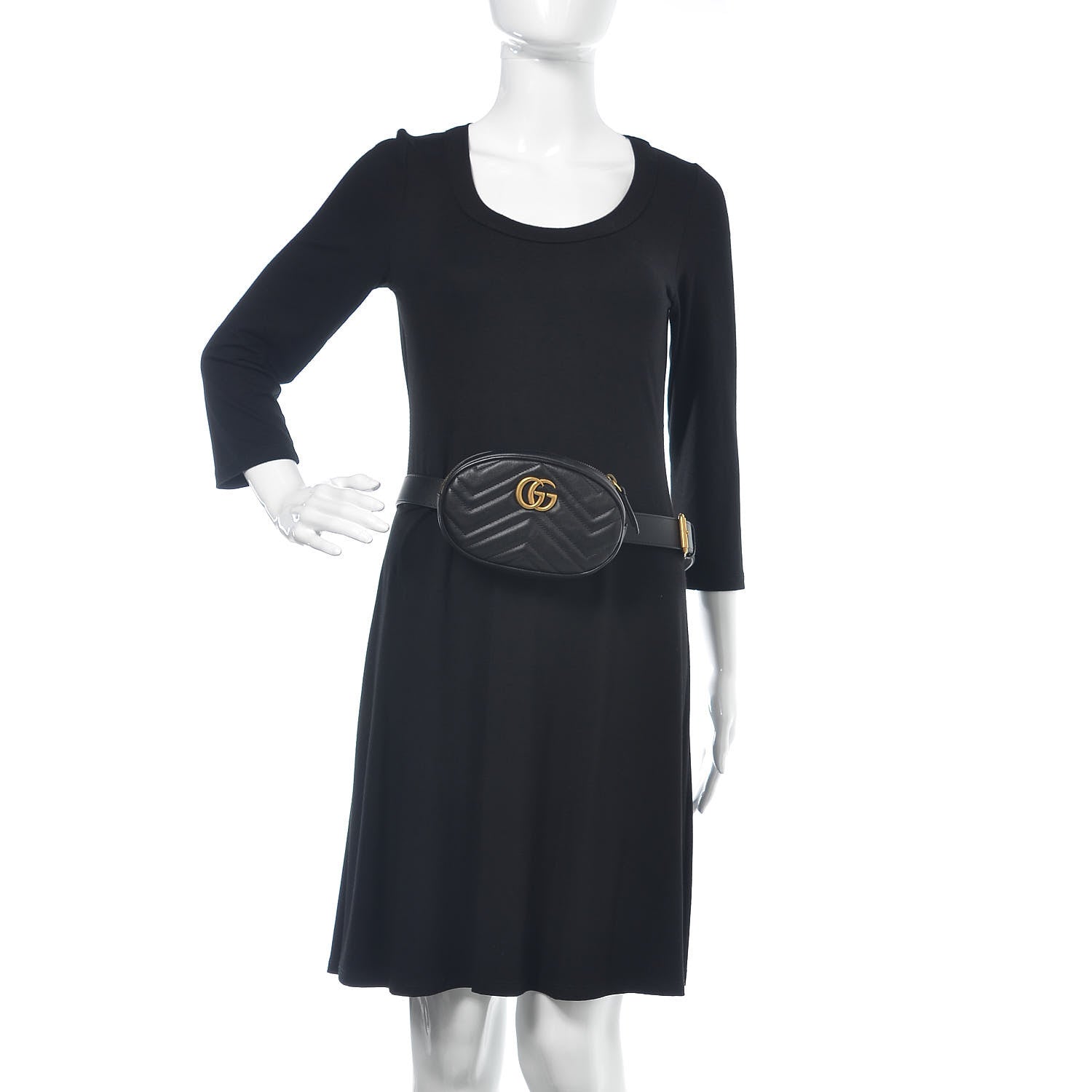 Gucci Calfskin Matelasse GG Marmont Belt Bag 95 38 Black 2 of 7