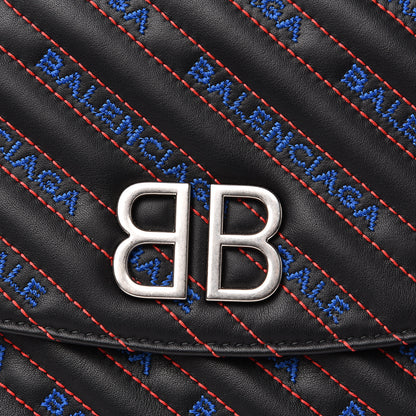 Balenciaga Calfskin Charms Logo Matelasse M BB Round Shoulder Bag Black Blue 8 of 11