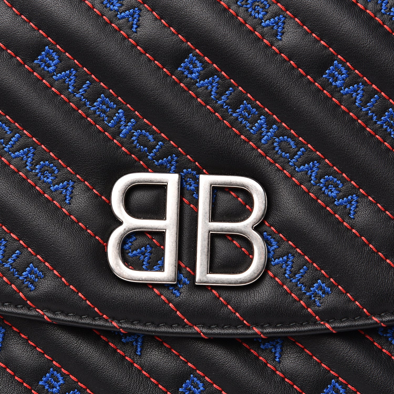 Balenciaga Calfskin Charms Logo Matelasse M BB Round Shoulder Bag Black Blue 8 of 11