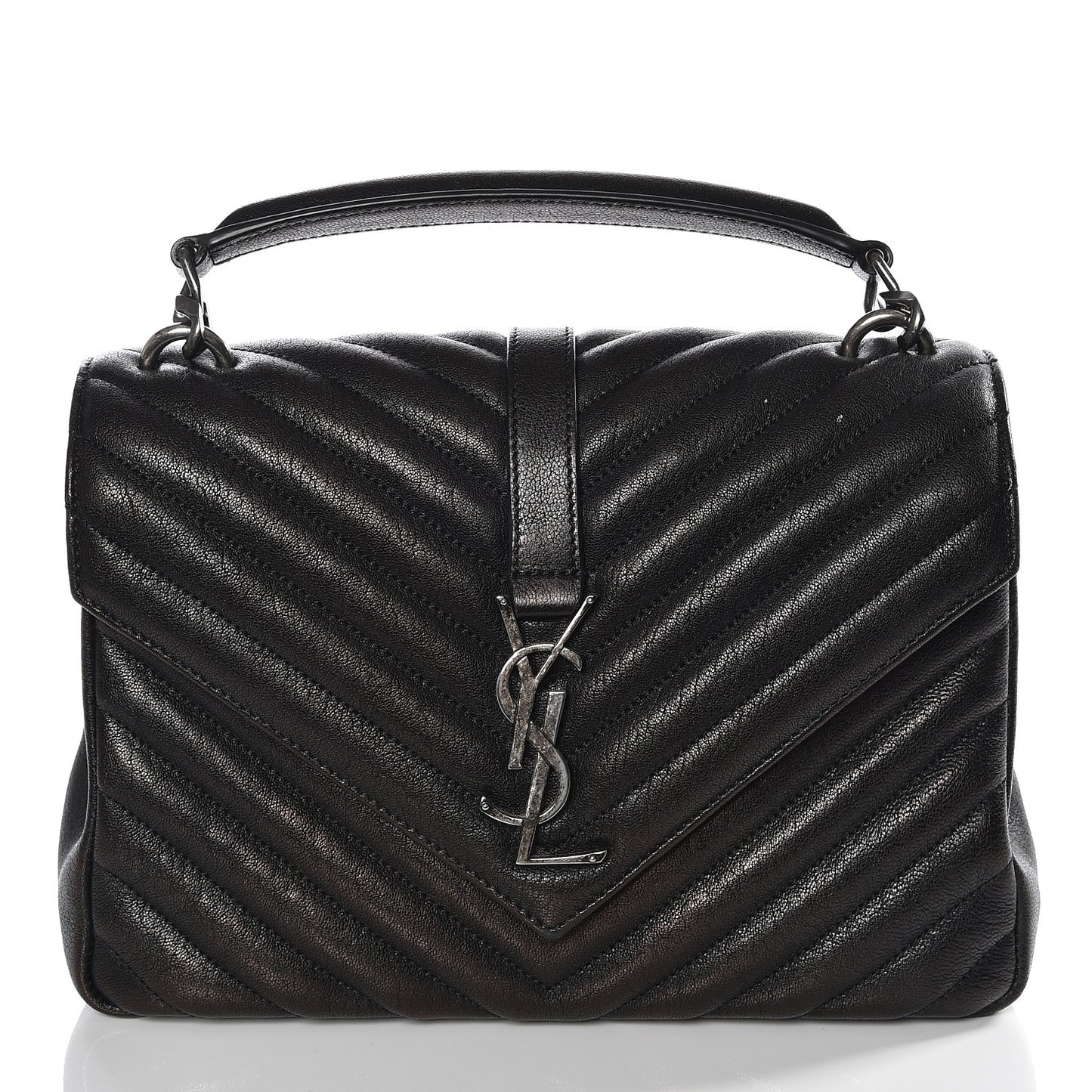 Sheepskin Matelasse Chevron Monogram Medium College Bag Black