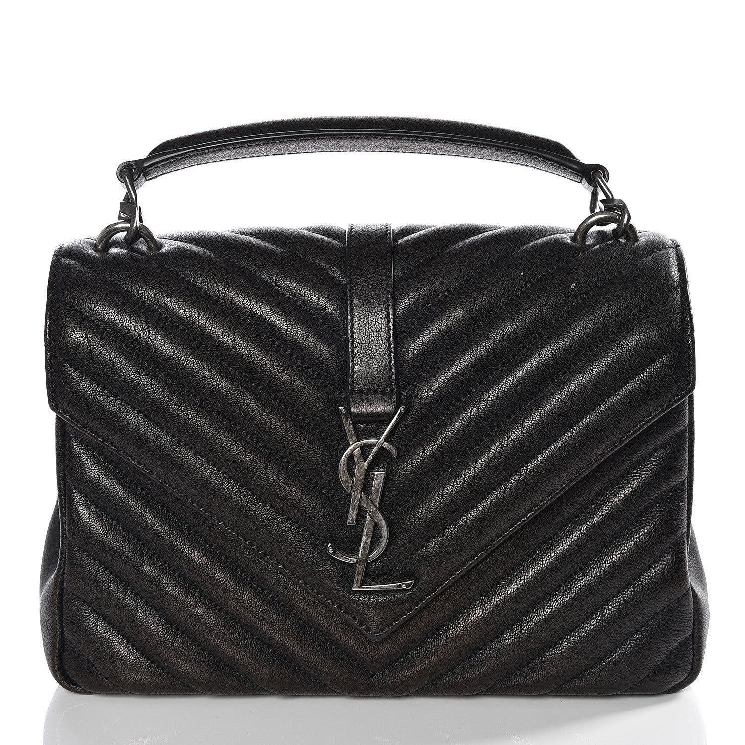 Saint Laurent Sheepskin Matelasse Chevron Monogram Medium College Bag Black 1 of 11