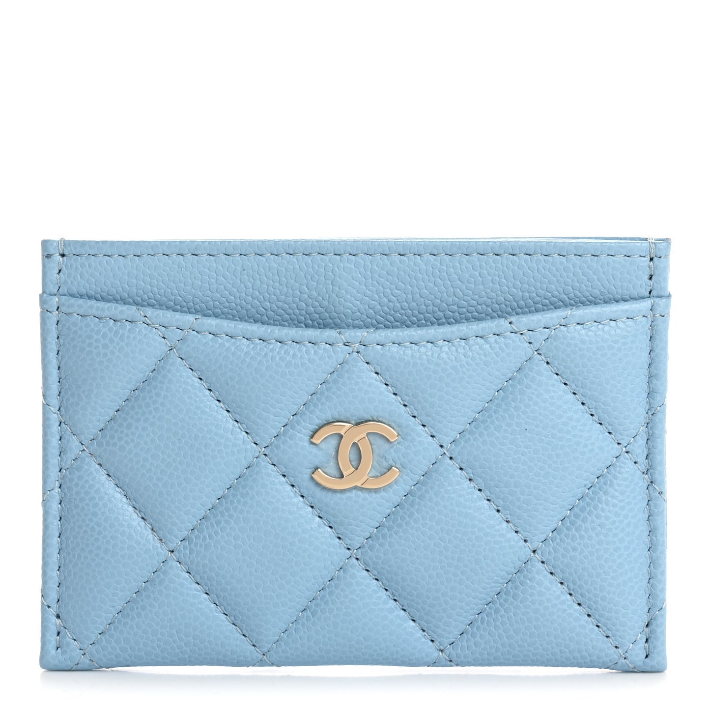 Caviar Quilted Card Holder Light Blue