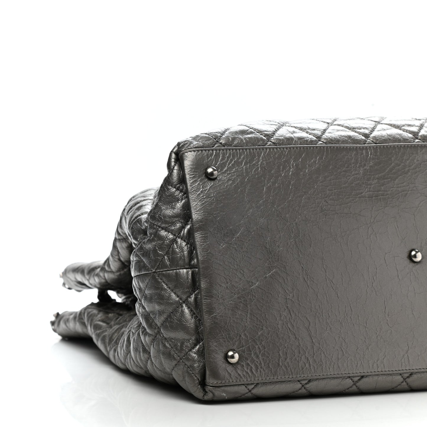 Metallic Aged Calfskin Quilted Large Chain Me Tote Silver