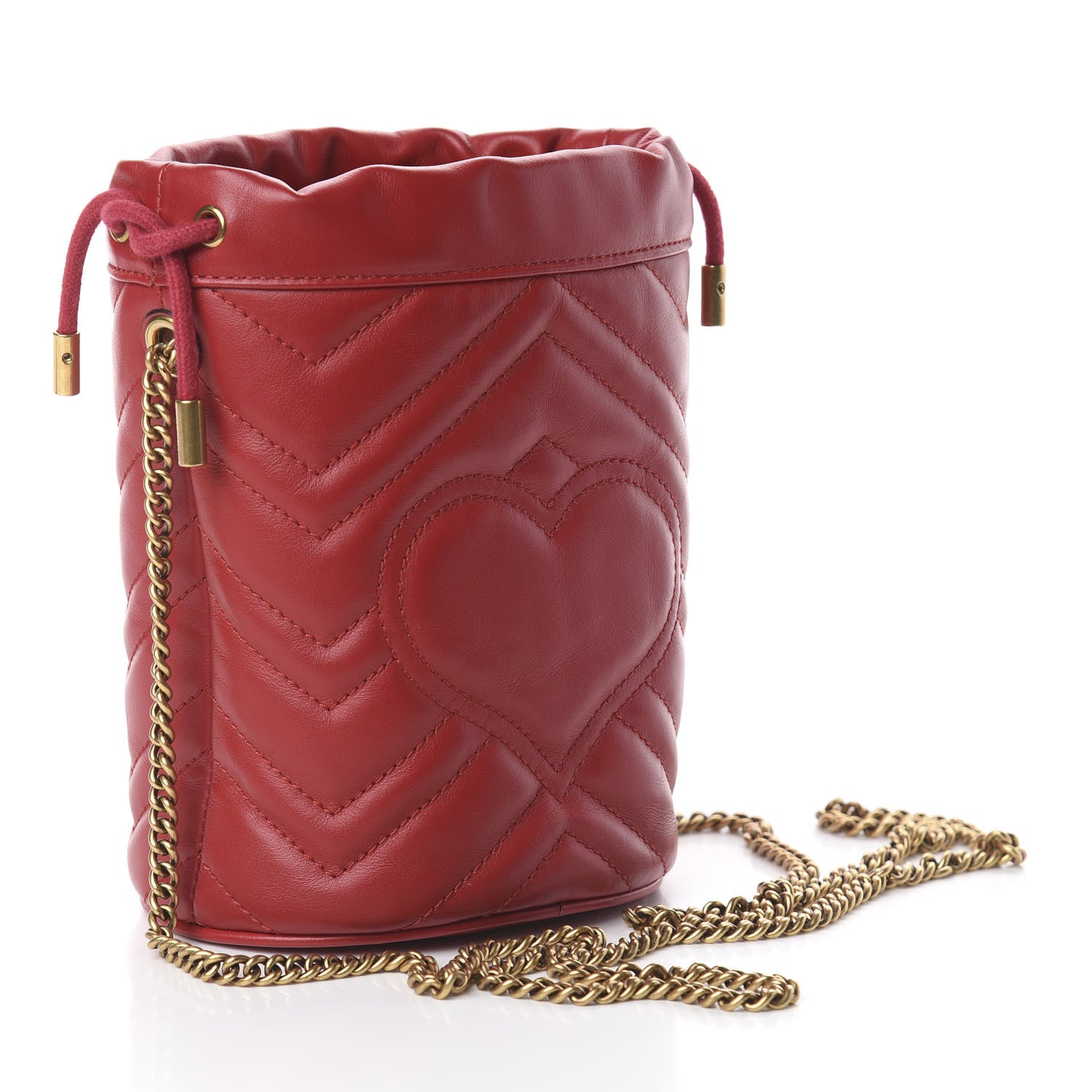 Gucci Calfskin Matelasse Mini GG Marmont 2.0 Bucket Bag Hibiscus Red 2 of 7