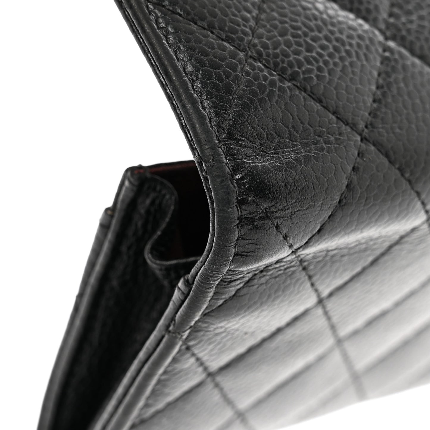 Caviar Quilted Flap Card Holder Wallet Black