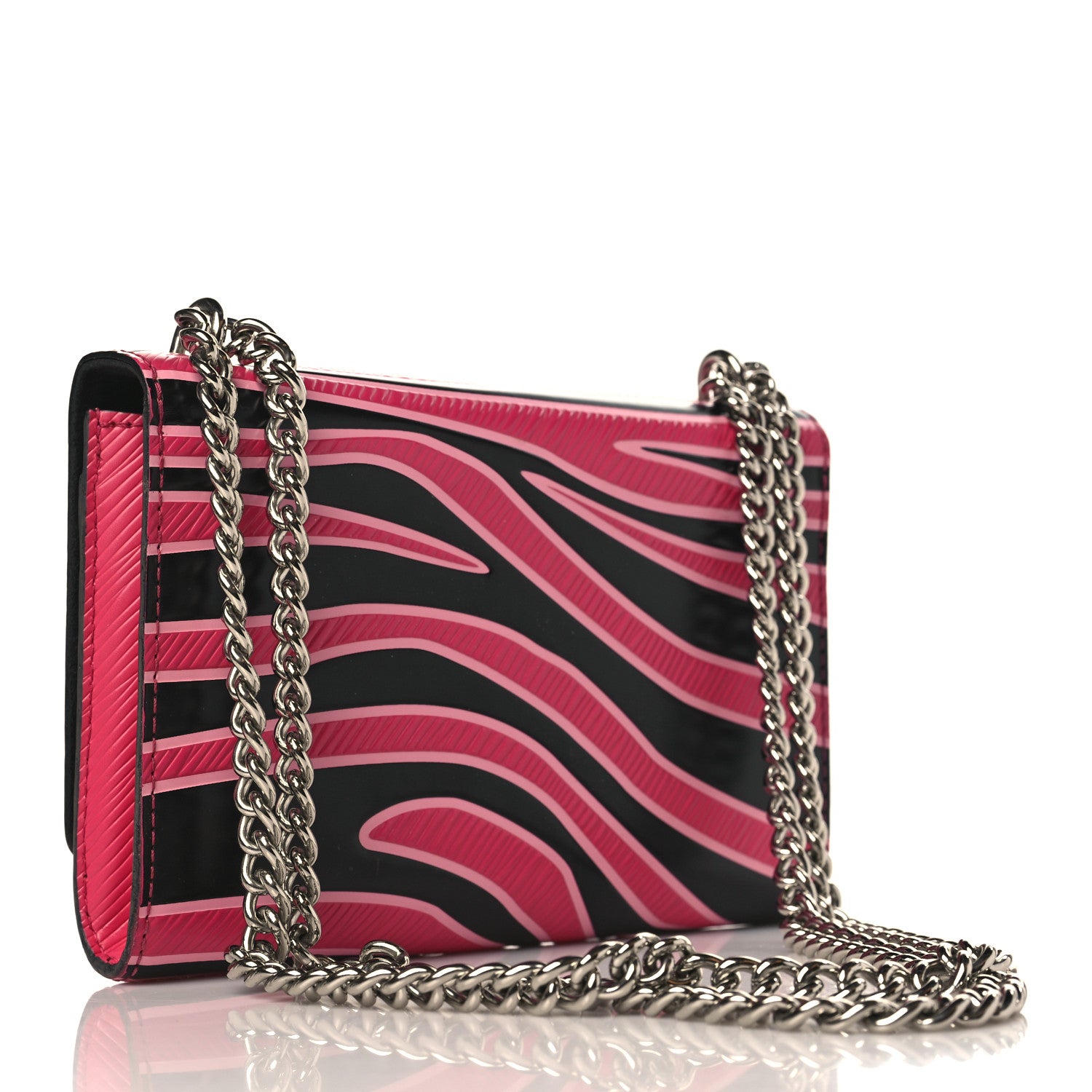 Louis Vuitton Calfskin Embossed Chain Louise MM Fuchsia Black 3 of 9
